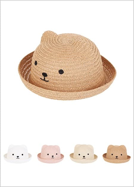 Chapeau de paille enfant motif ours mignon, image 1