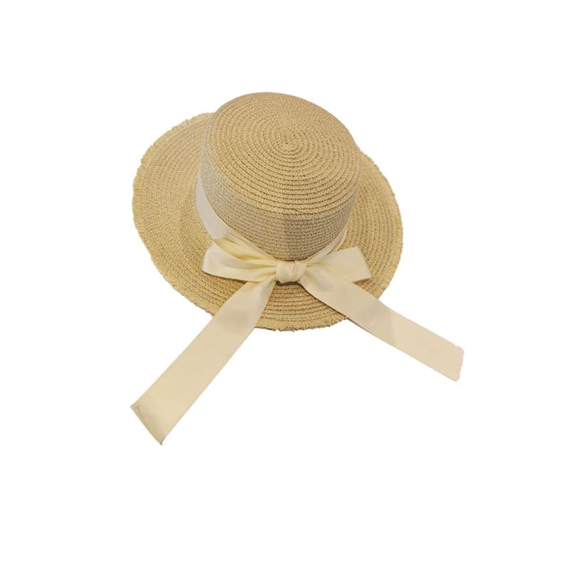 Chapeau de paille plat avec nœud - Beige, image 1