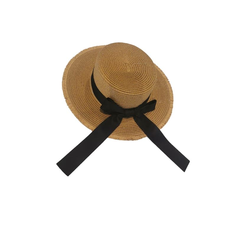 Chapeau de paille plat avec nœud - Marron, image 1