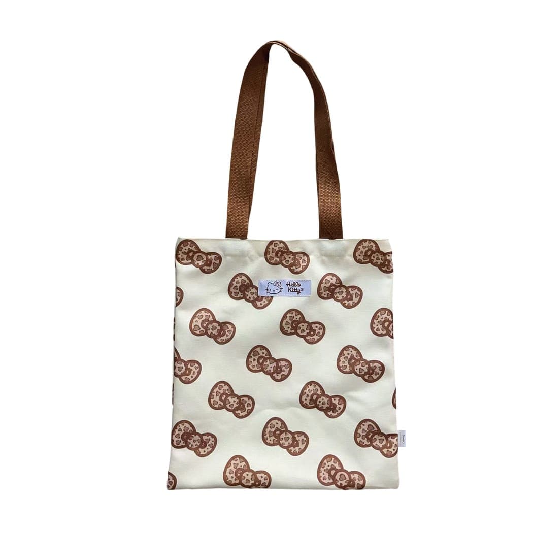Sac shopping nœud motif léopard Hello Kitty - Marron, image 1