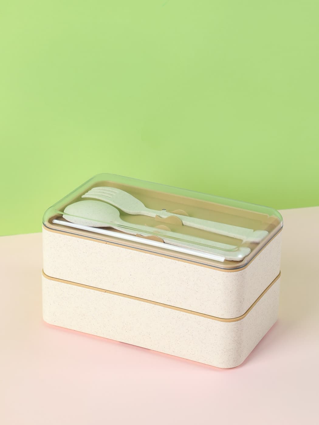 Boîte repas double compartiment en paille de blé 1000 ml - Blanc crème, image 1