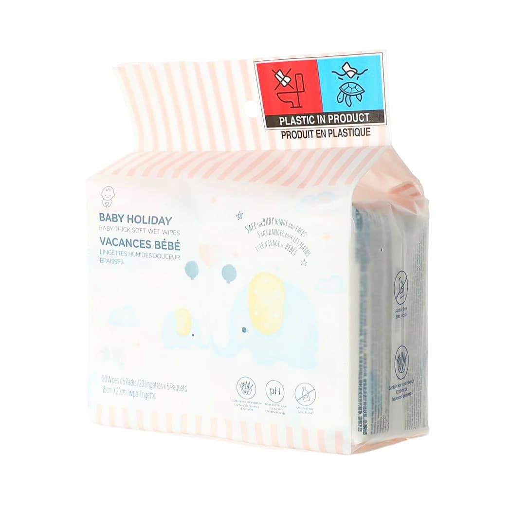 Lingettes bébé épaisses et douces Baby Holiday (20 lingettes × 5 paquets), aperçu 3
