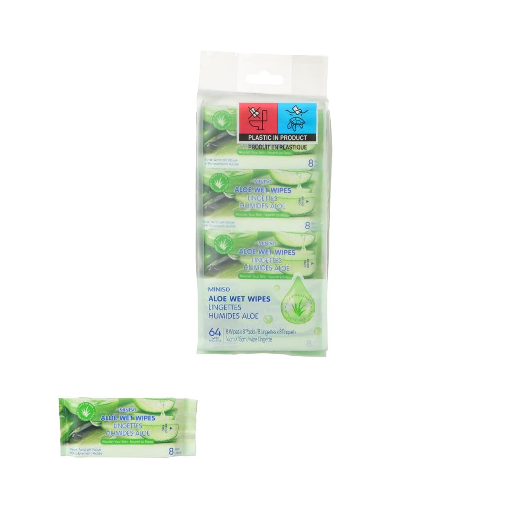 Lingettes humides à l’aloe vera (8 lingettes × 8 paquets), image 1