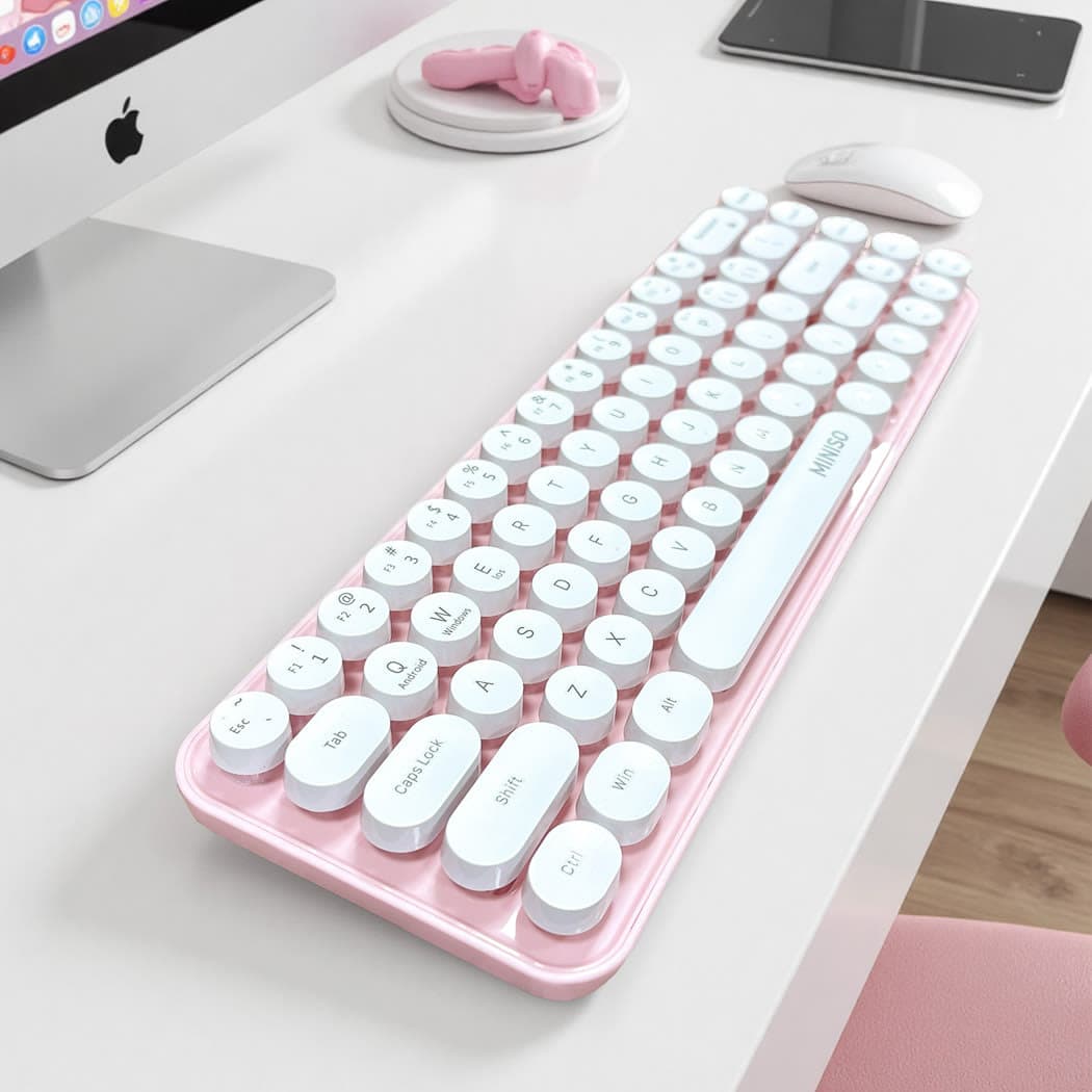 Clavier sans fil rétro touches rondes SK-676DM - Rose, image 1